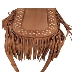 Shyanne Tan Fringe Crossbody Bag with Studs